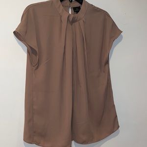 Camel high neck pleated blouse